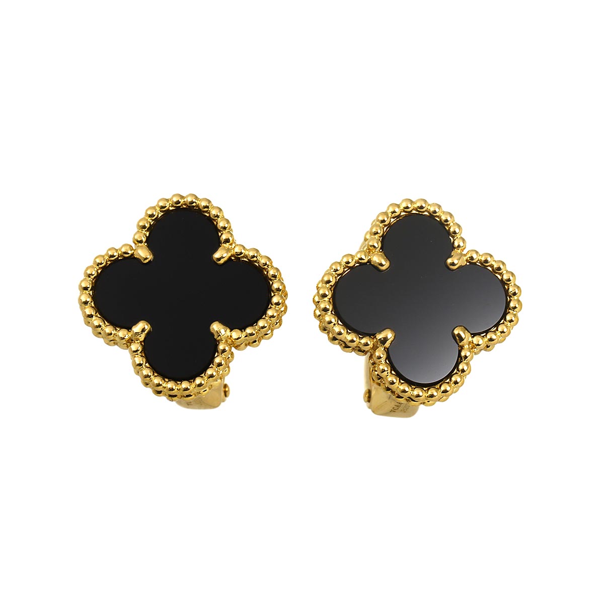 Vintage Alhambra Onyx Earrings Pierced 18K YG 750