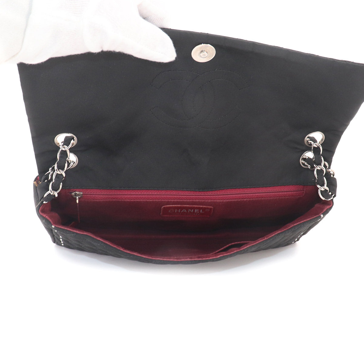 Matelasse Chain Shoulder Bag Nylon Black Purse