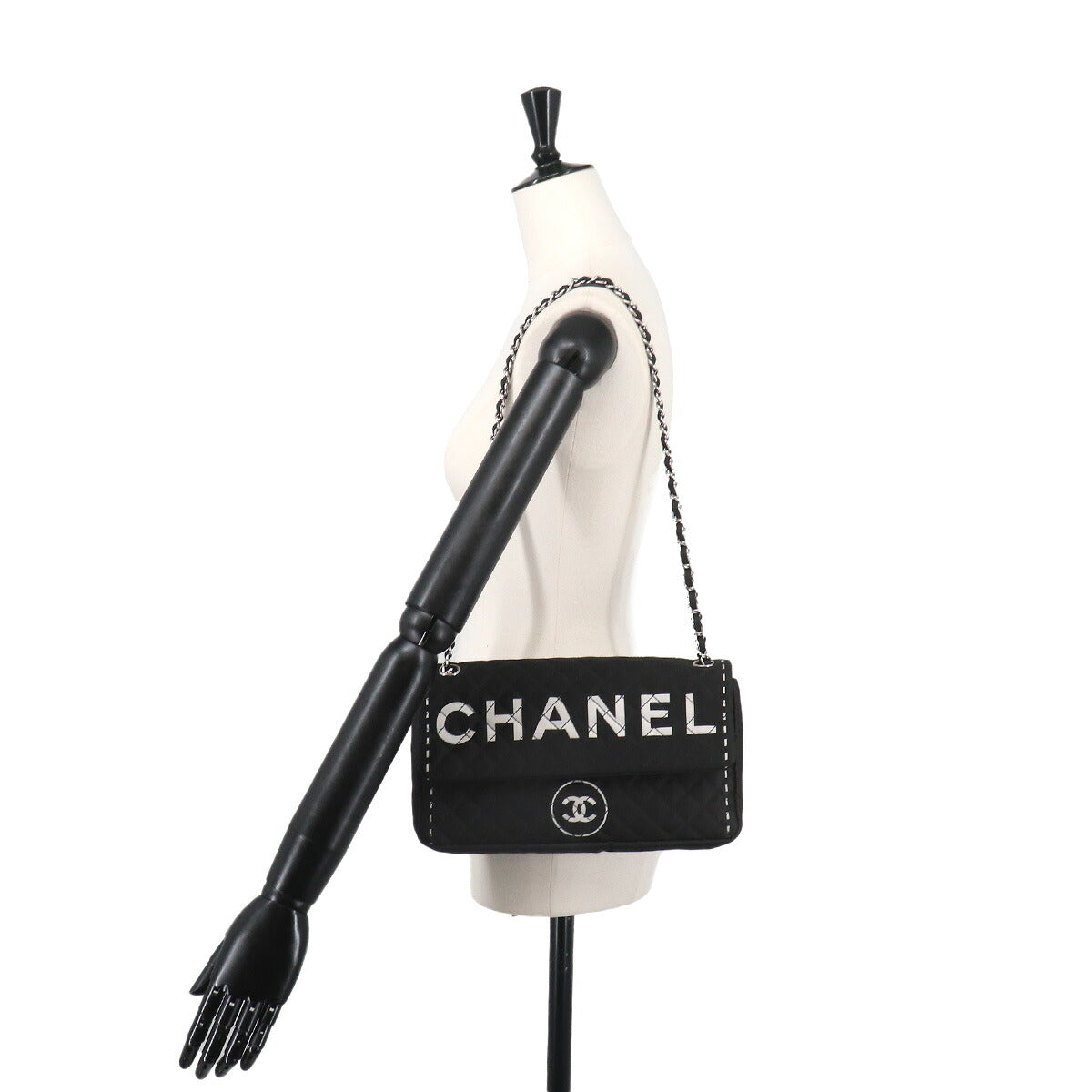 Matelasse Chain Shoulder Bag Nylon Black Purse