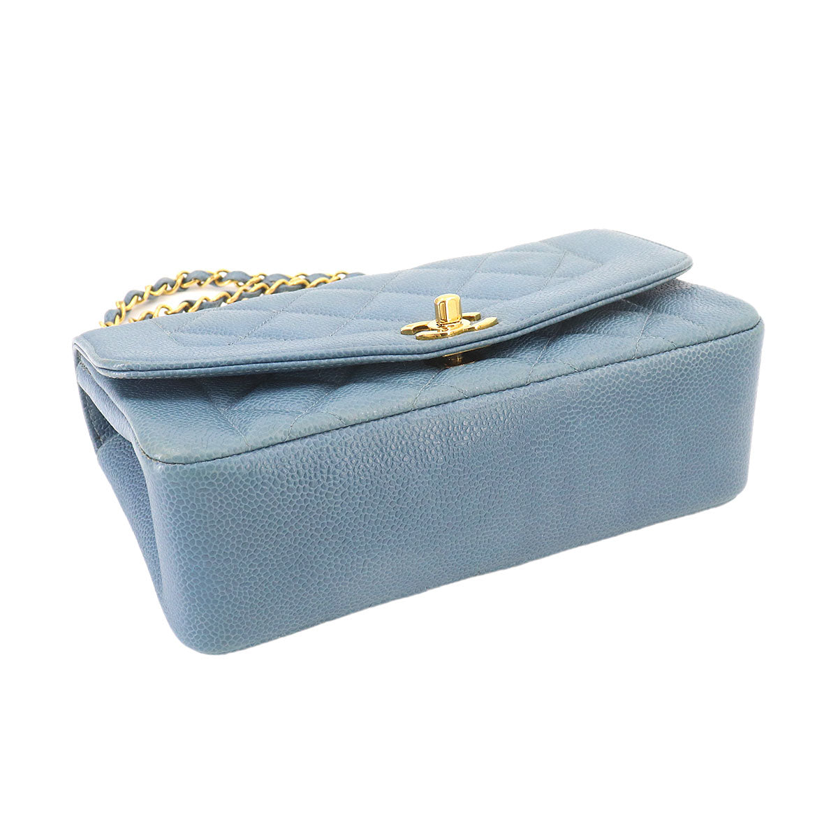 Diana Matelasse 22 Chain Shoulder Bag Leather Blue