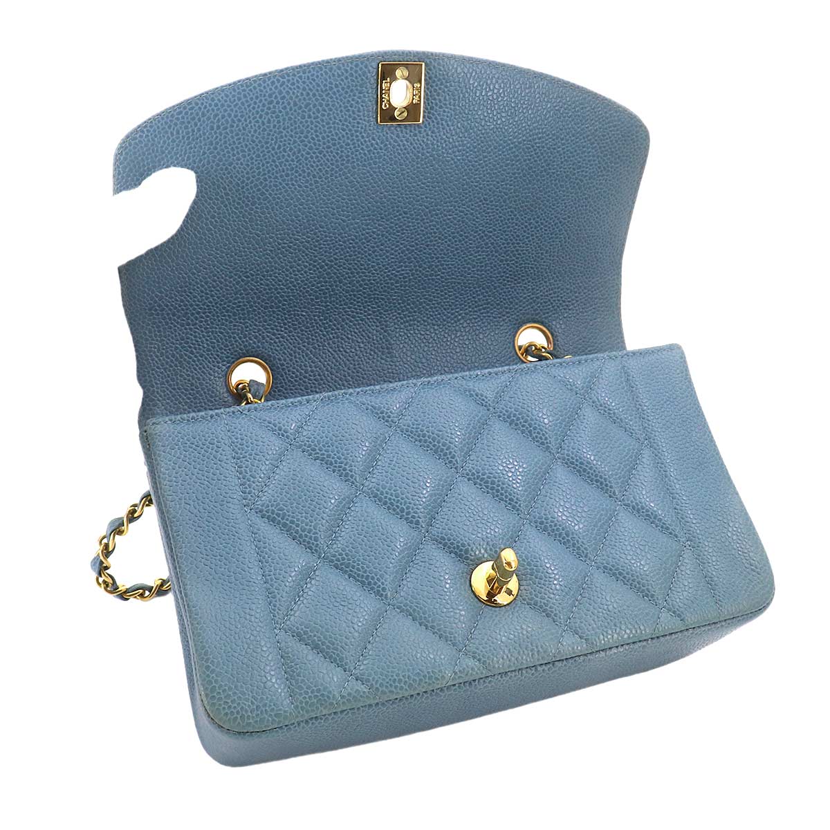 Diana Matelasse 22 Chain Shoulder Bag Leather Blue