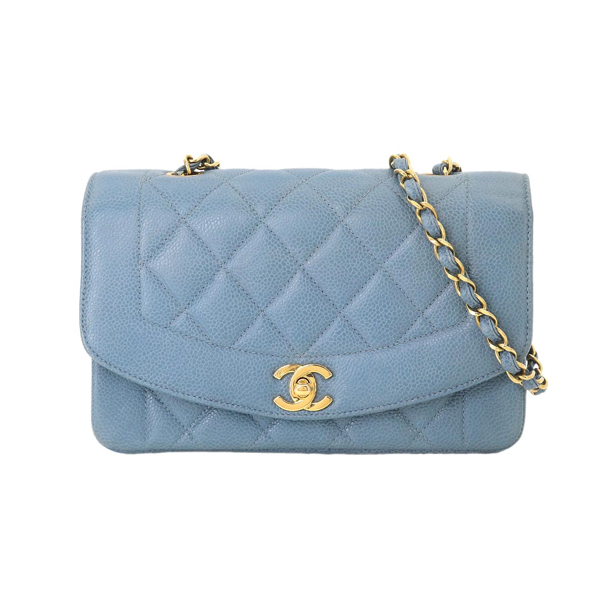Diana Matelasse 22 Chain Shoulder Bag Leather Blue