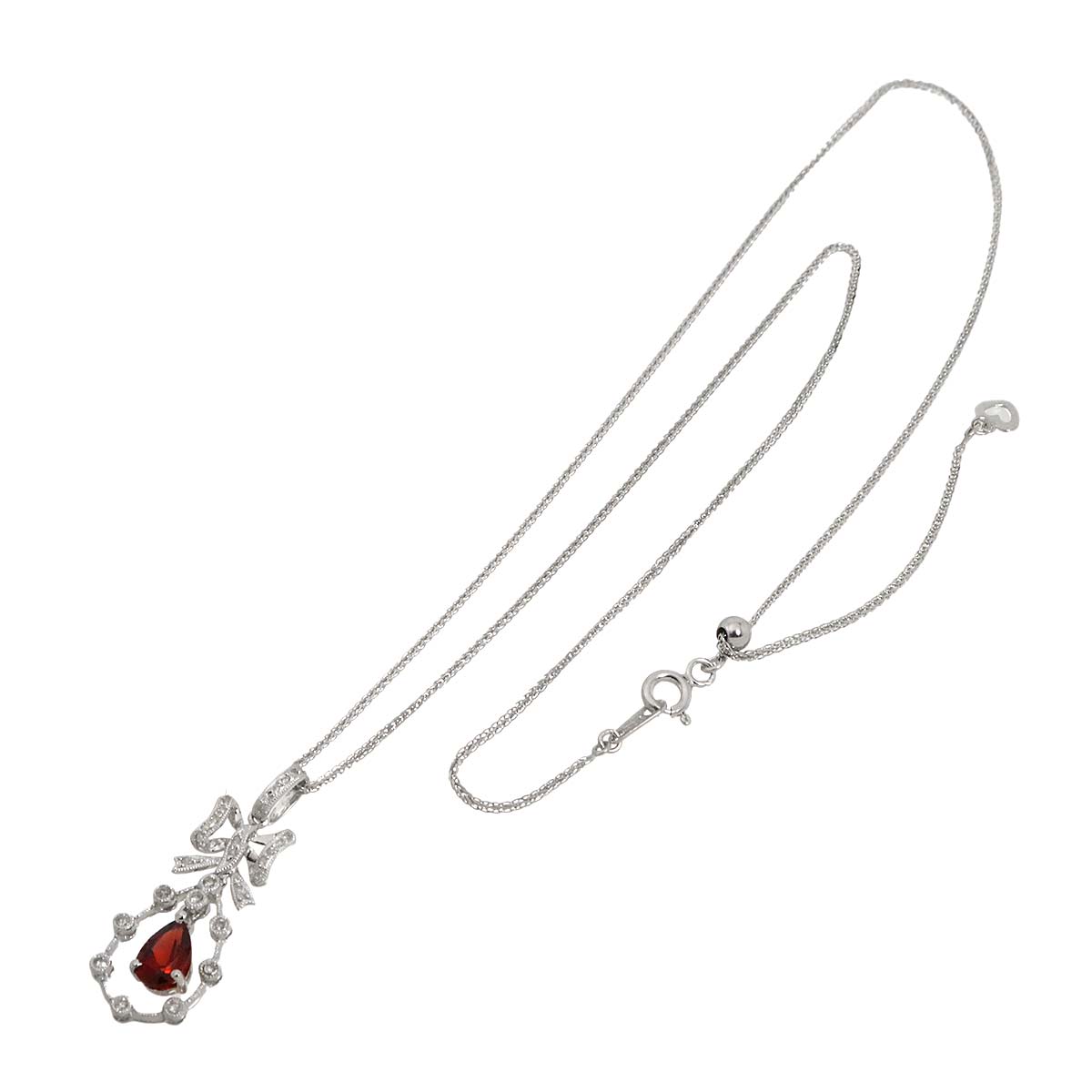 Garnet 0.65ct Diamond 0.10ct Necklace 18K 18K White Gold 750