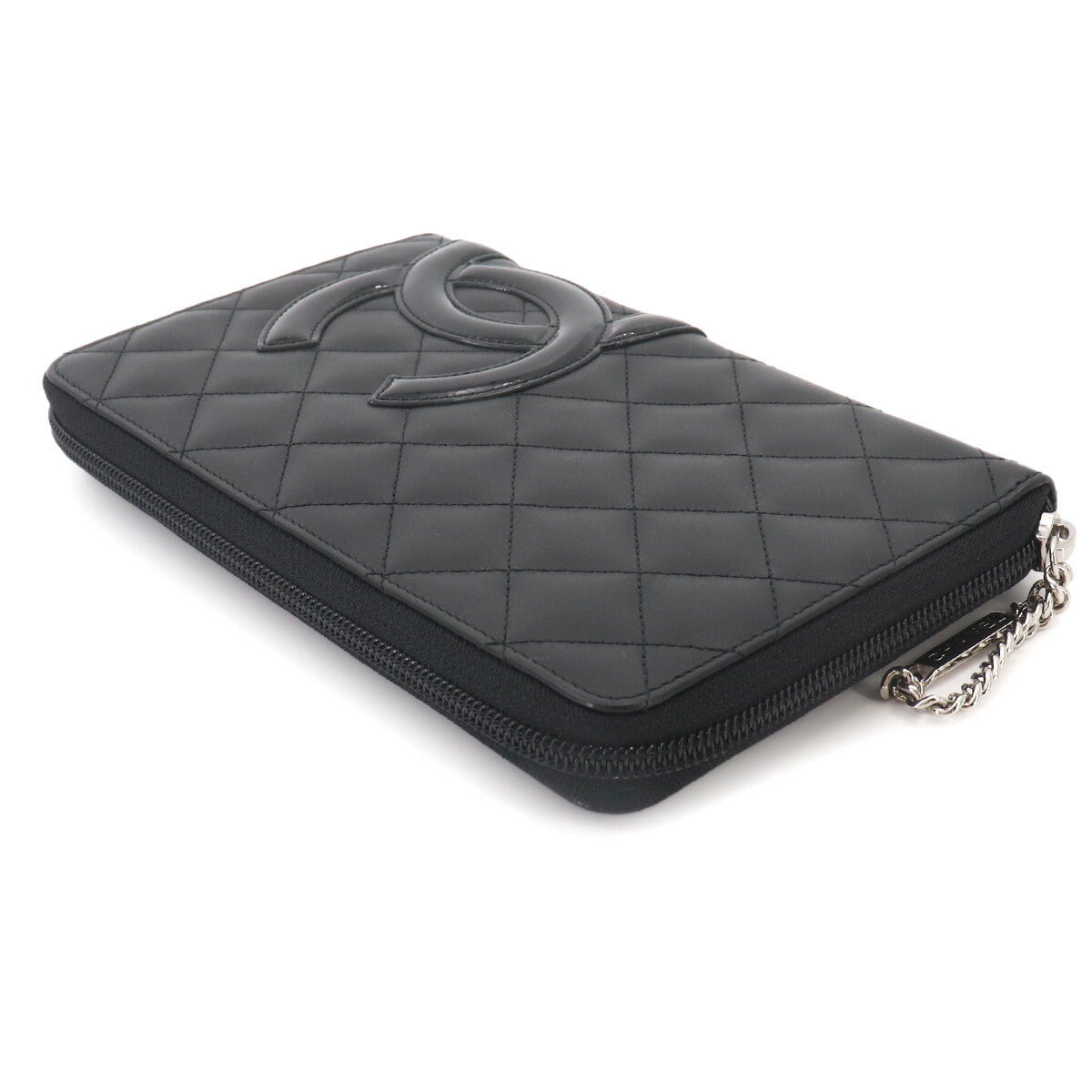 Cambon Line Zipped Around Long Wallet Leather Black A48660