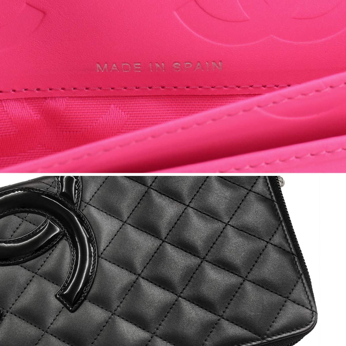Cambon Line Zipped Around Long Wallet Leather Black A48660