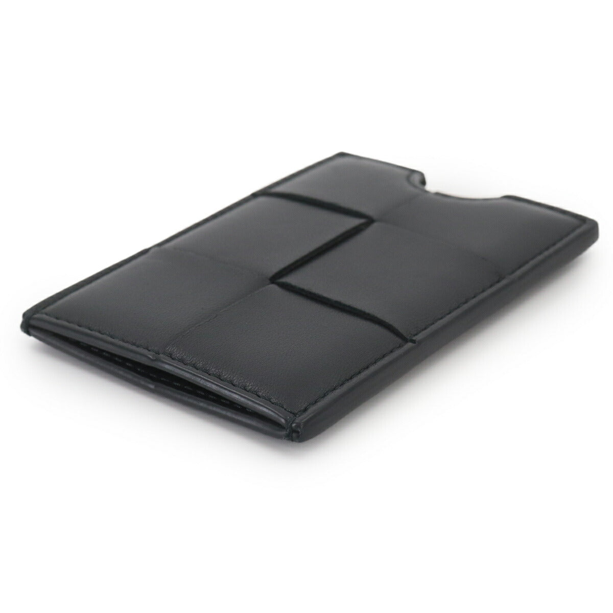 Intrecciato Badge Holder Card Case Leather Black