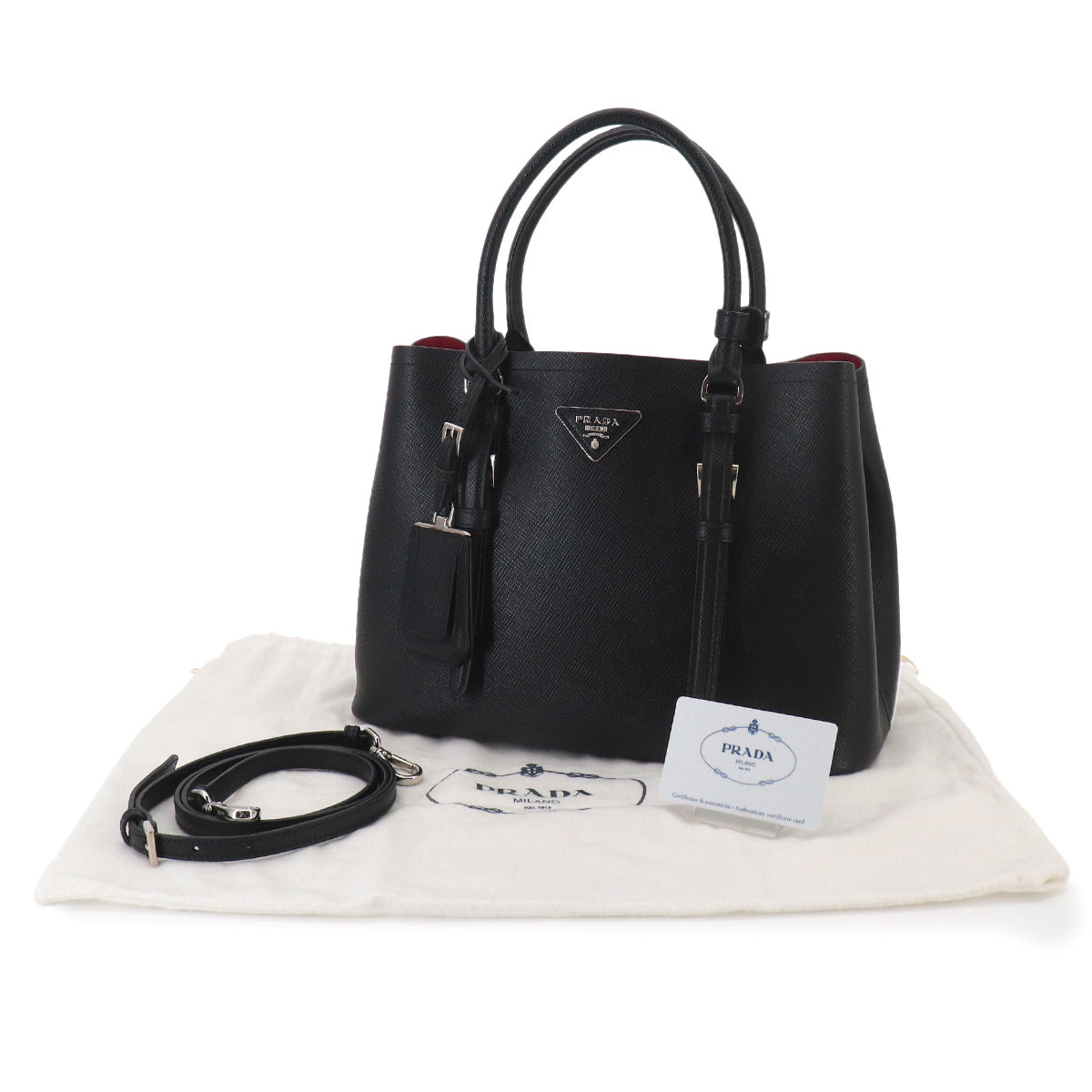 Tote Shoulder Bag Saffiano Leather Nero Black 1BG883 Purse