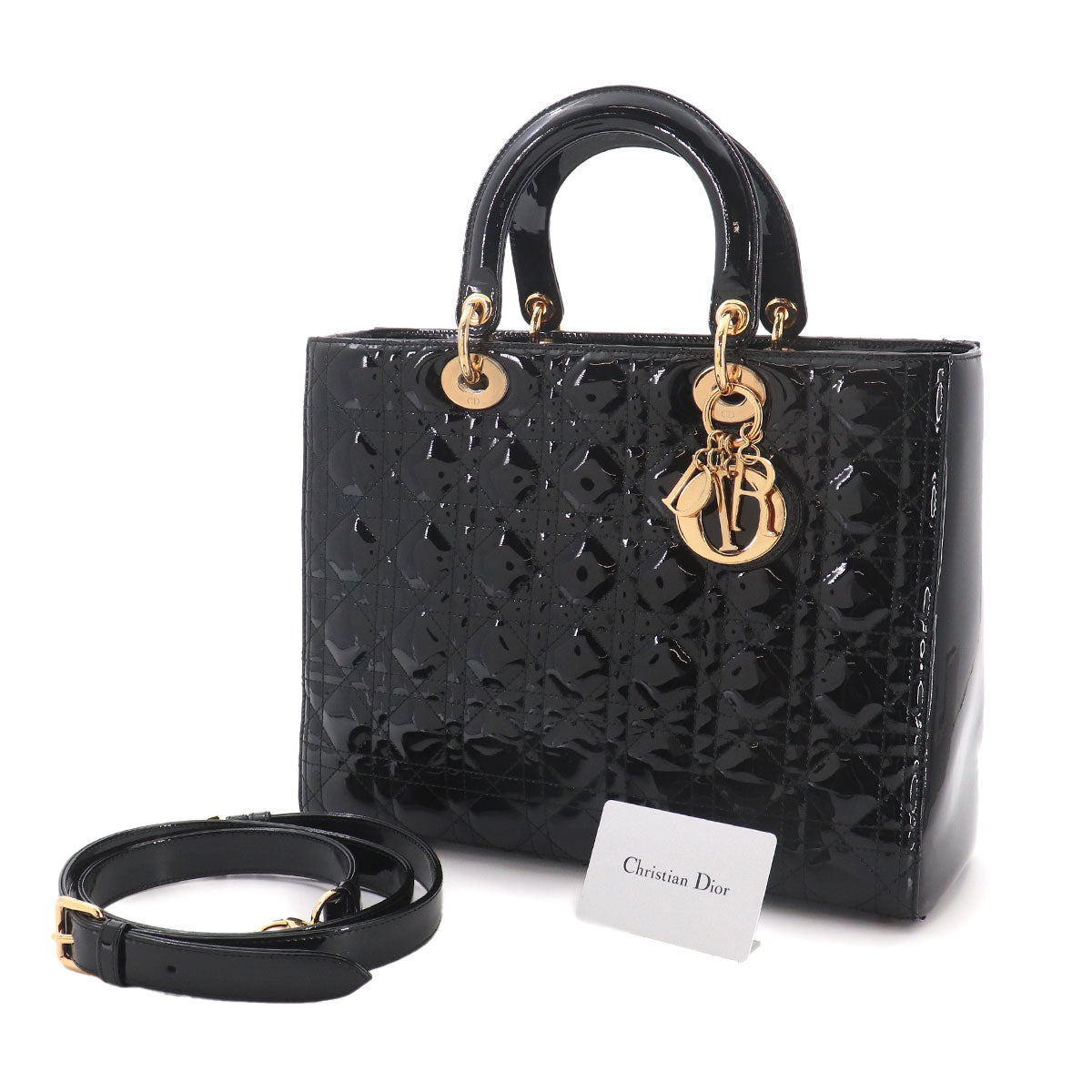 Lady Dior Large 2way Hand Shoulder Bag Leather Black