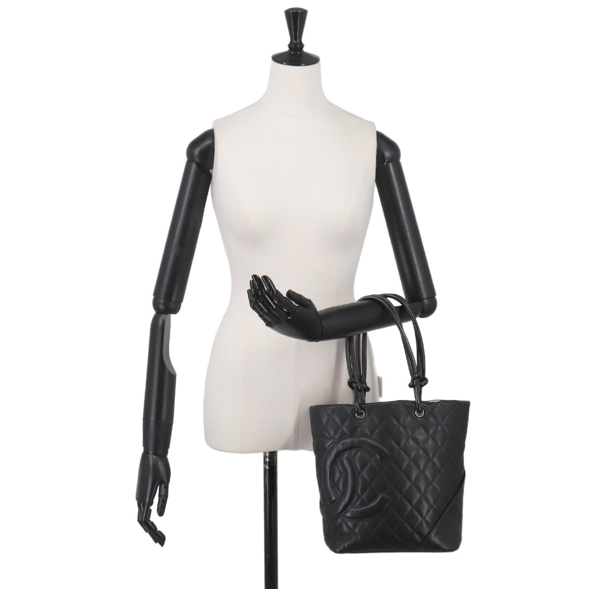 Cambon Line Medium Tote Bag Leather Enamel Black A25167 Purse