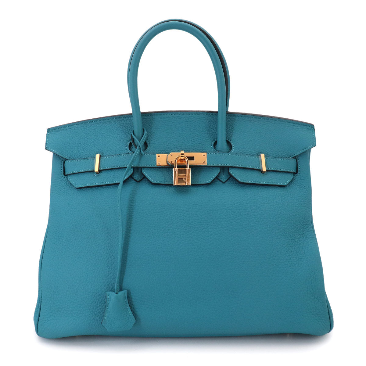 Birkin 35 Taurillon Clemence Turquoise Hand Bag Purse Blue
