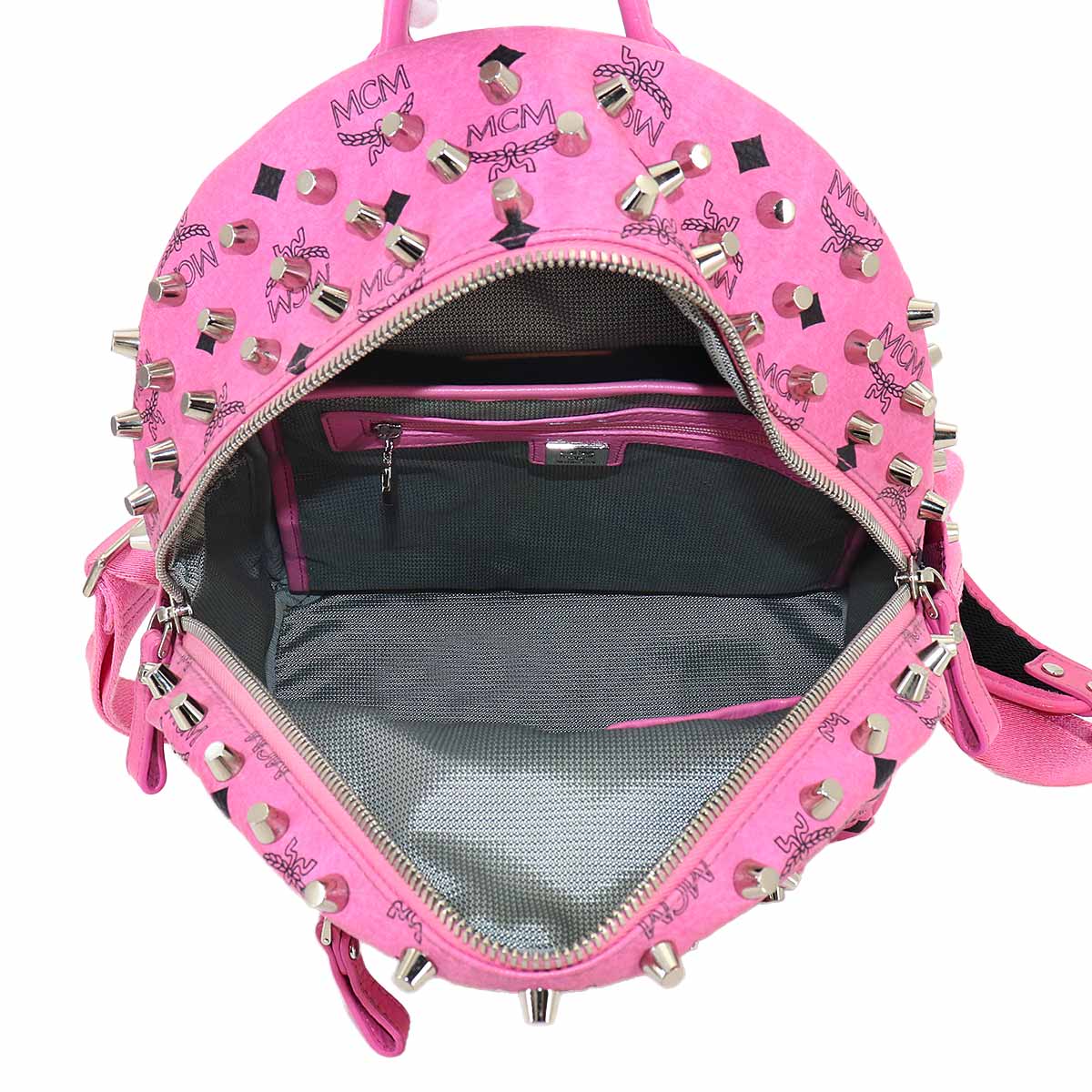 Studs Back Pack Leather Pink Black