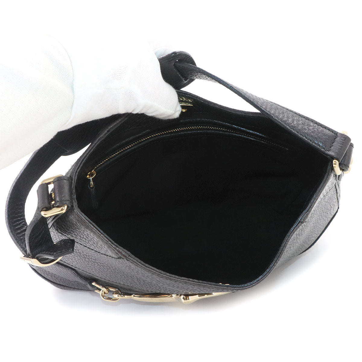 Horsebit Shoulder Bag Leather Black 137388 Gold Hardware