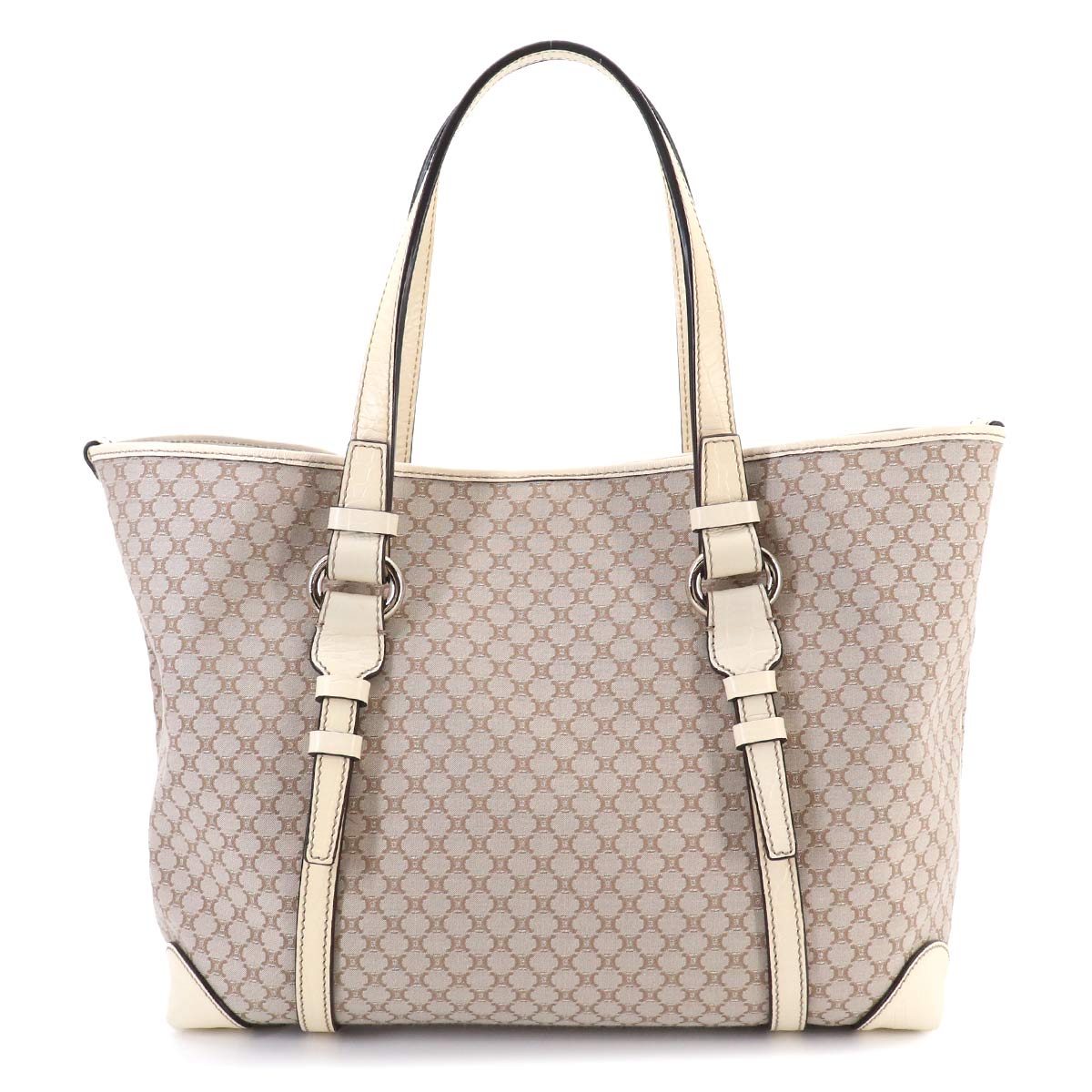 Macadam Tote Bag Canvas Leather Beige White Purse