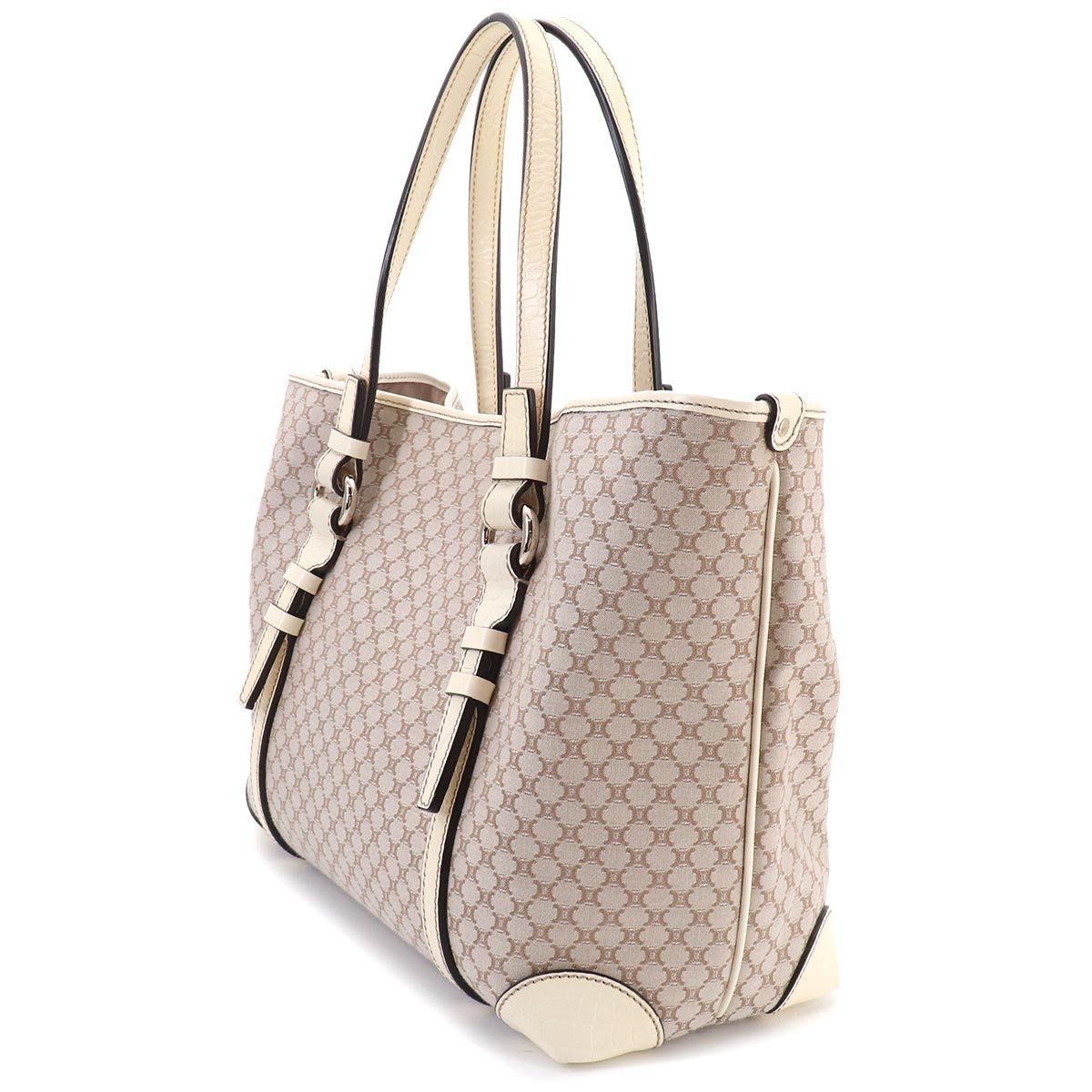 Macadam Tote Bag Canvas Leather Beige White Purse