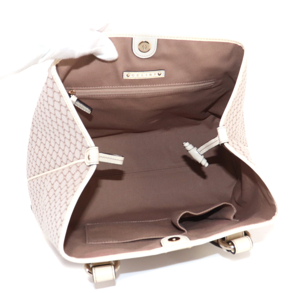 Macadam Tote Bag Canvas Leather Beige White Purse
