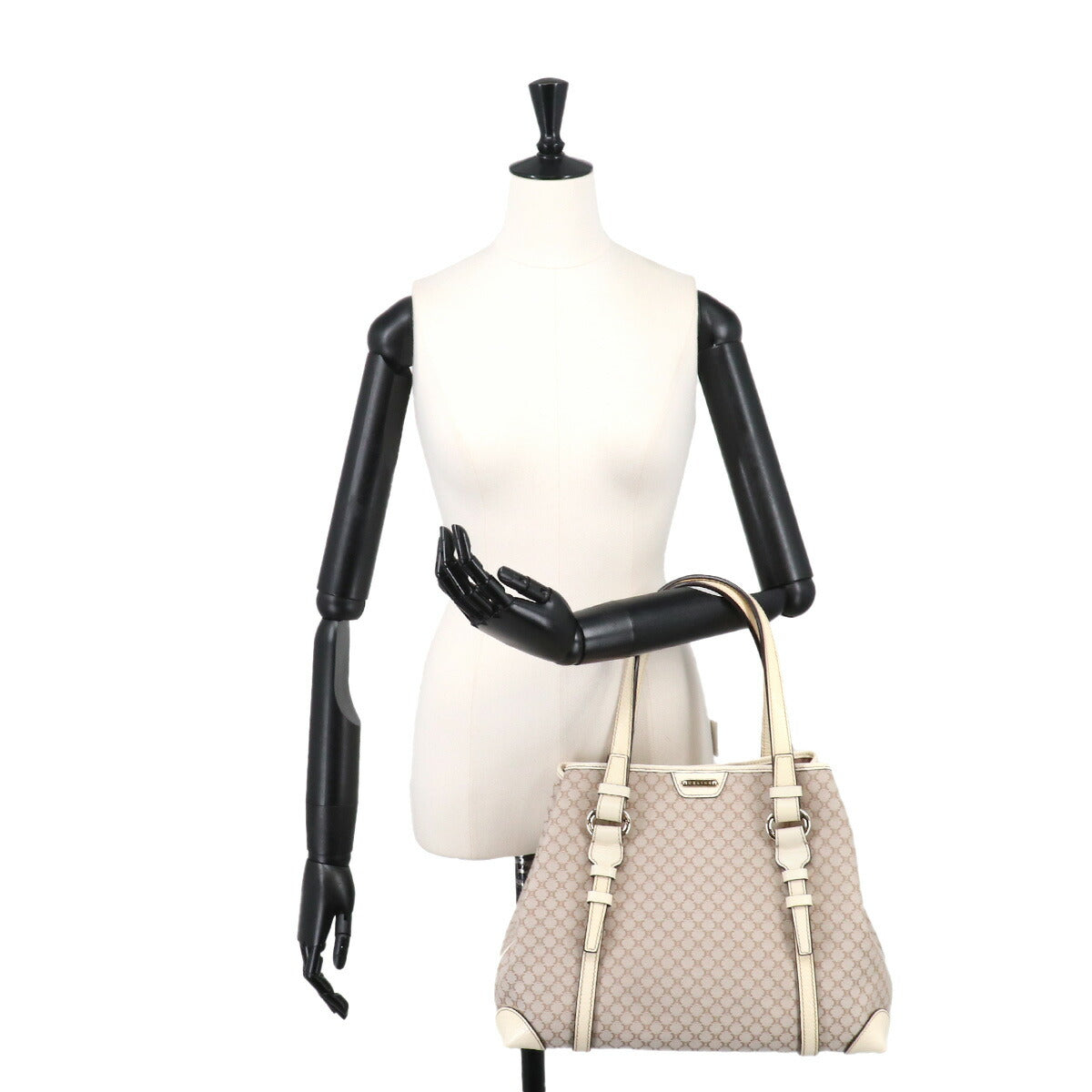 Macadam Tote Bag Canvas Leather Beige White Purse