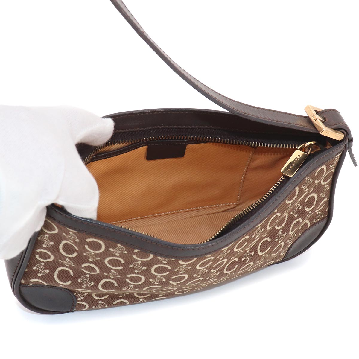 Macadam C Logos Hand Bag Canvas Leather Brown Purse