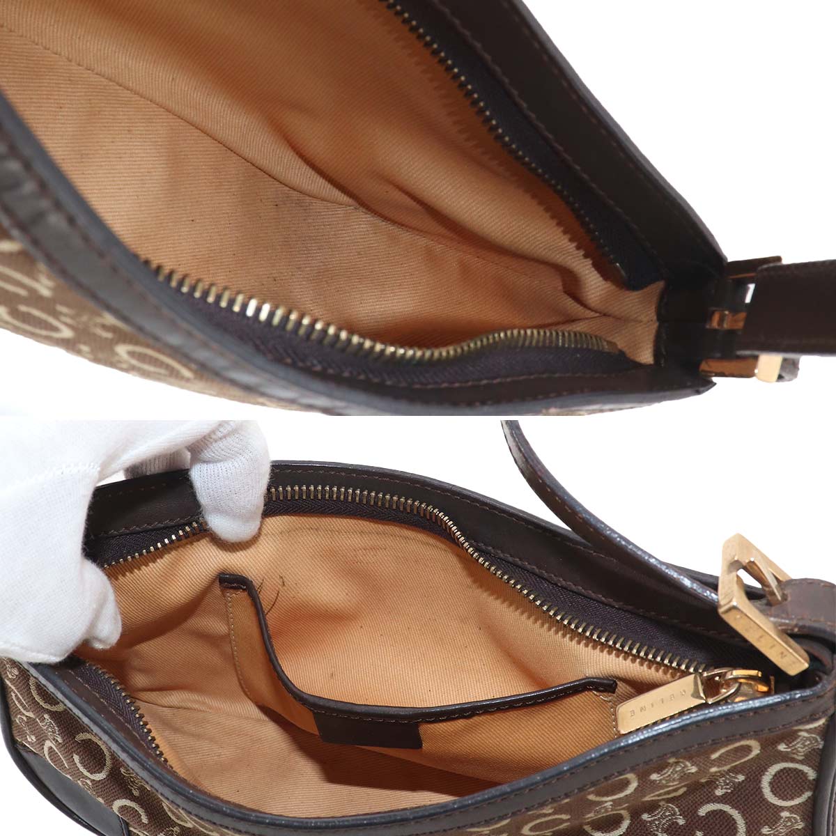 Macadam C Logos Hand Bag Canvas Leather Brown Purse