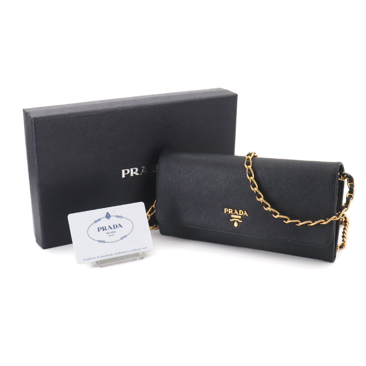 Saffiano Chain Long Wallet Leather Black 1MT290 Purse