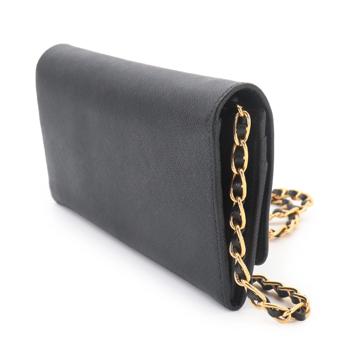 Saffiano Chain Long Wallet Leather Black 1MT290 Purse