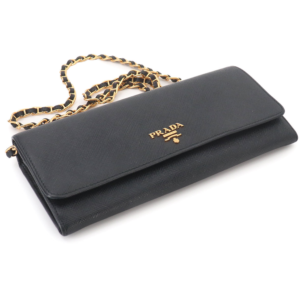 Saffiano Chain Long Wallet Leather Black 1MT290 Purse