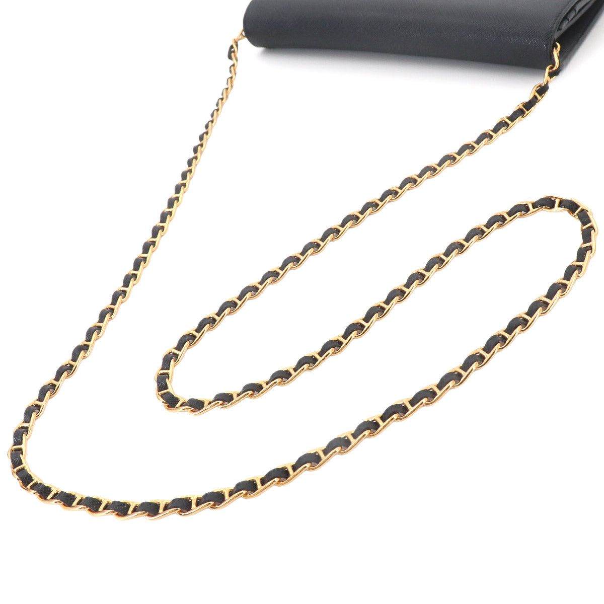 Saffiano Chain Long Wallet Leather Black 1MT290 Purse