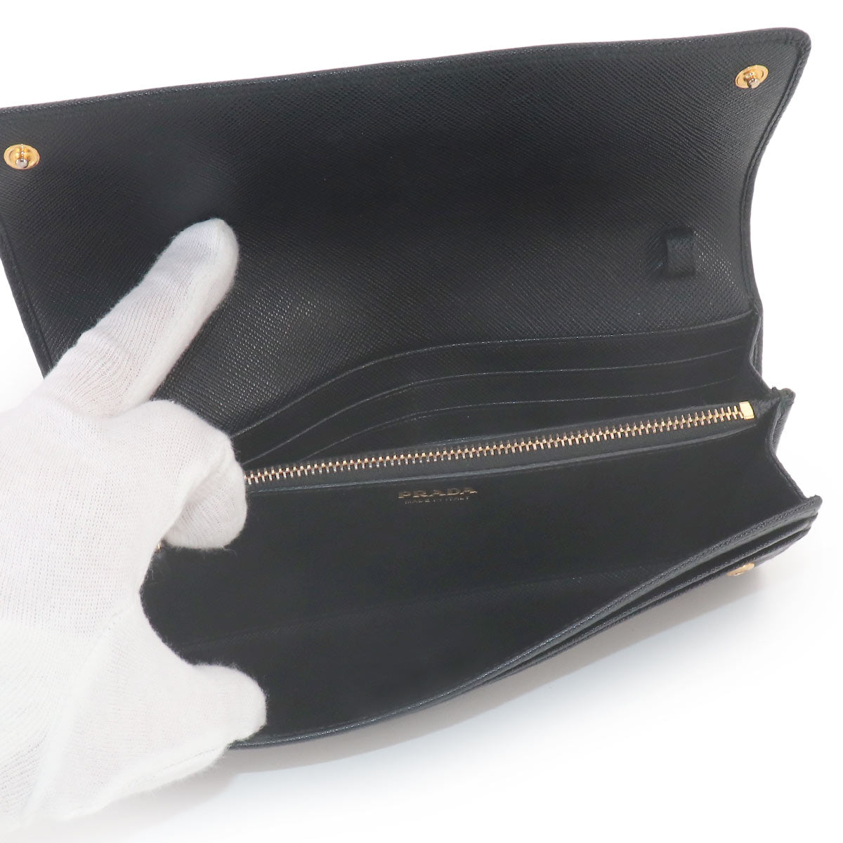 Saffiano Chain Long Wallet Leather Black 1MT290 Purse