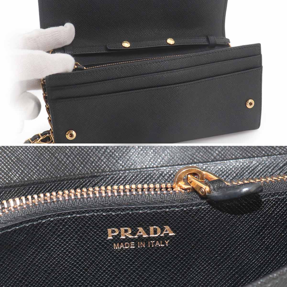Saffiano Chain Long Wallet Leather Black 1MT290 Purse