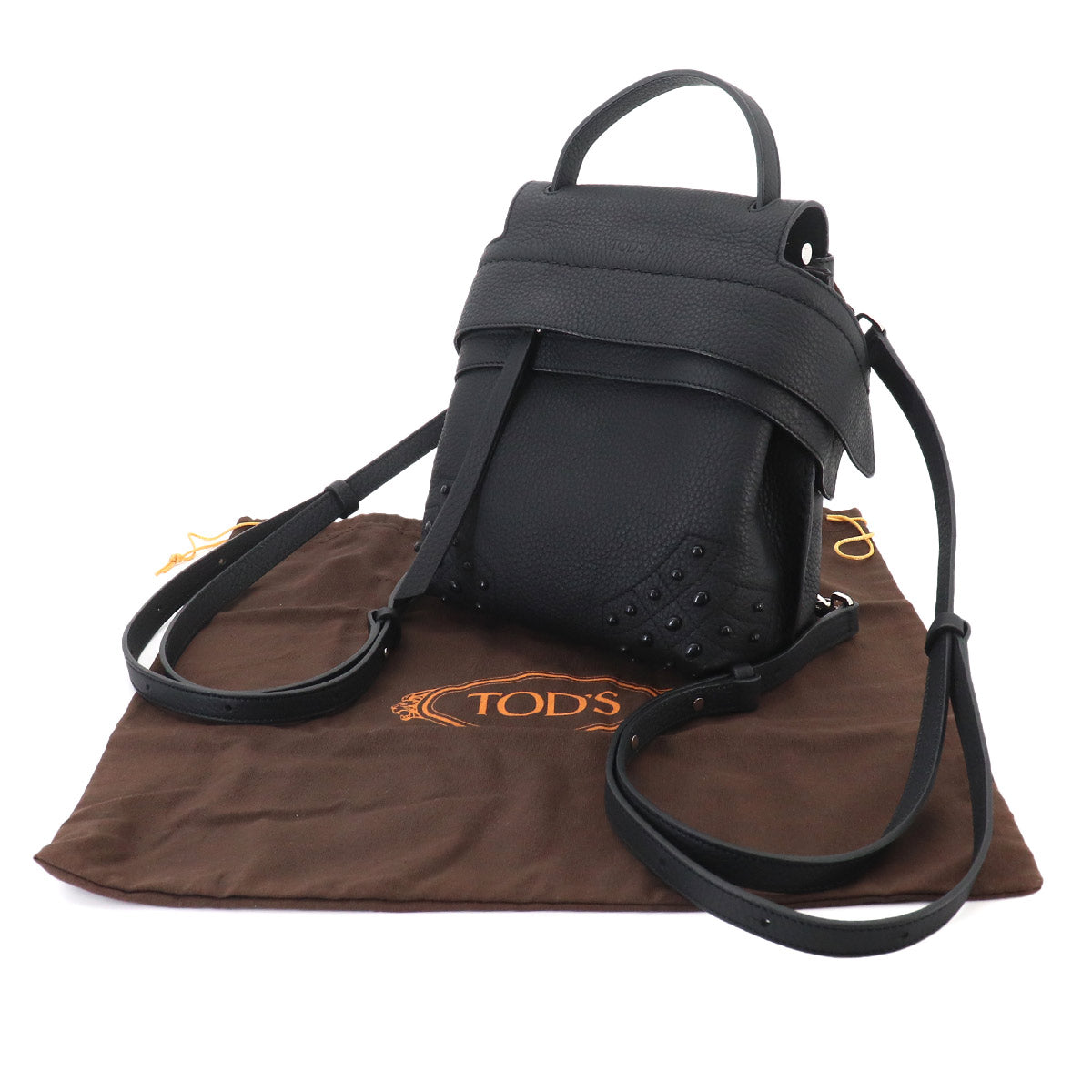 Wave 3way Backpack Shoulder Hand Bag Leather Black Purse