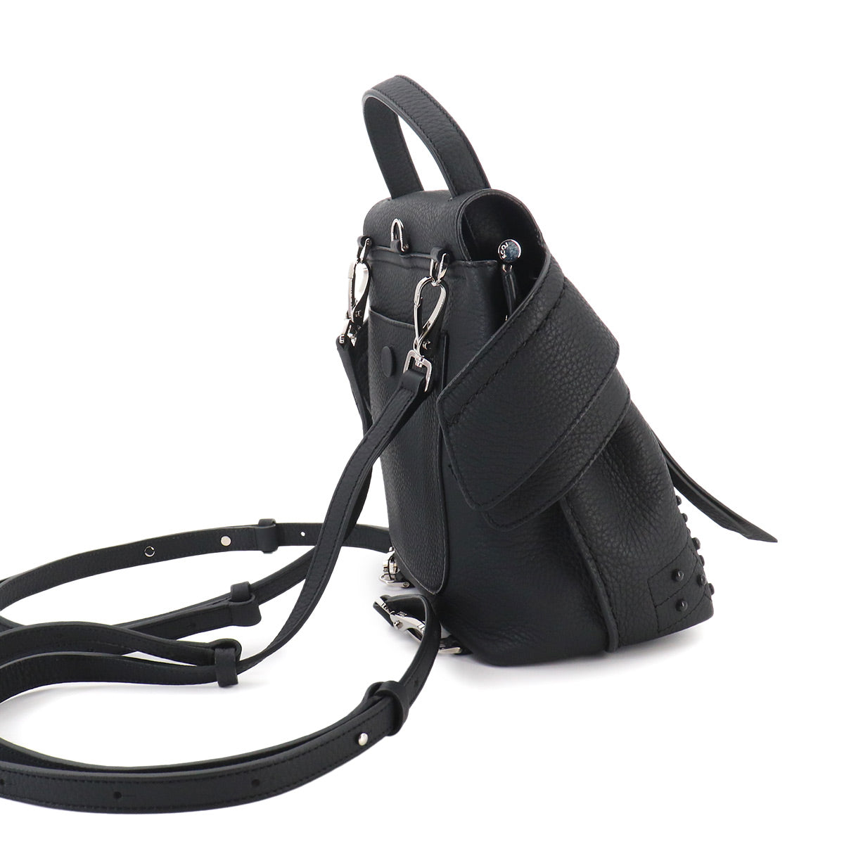 Wave 3way Backpack Shoulder Hand Bag Leather Black Purse