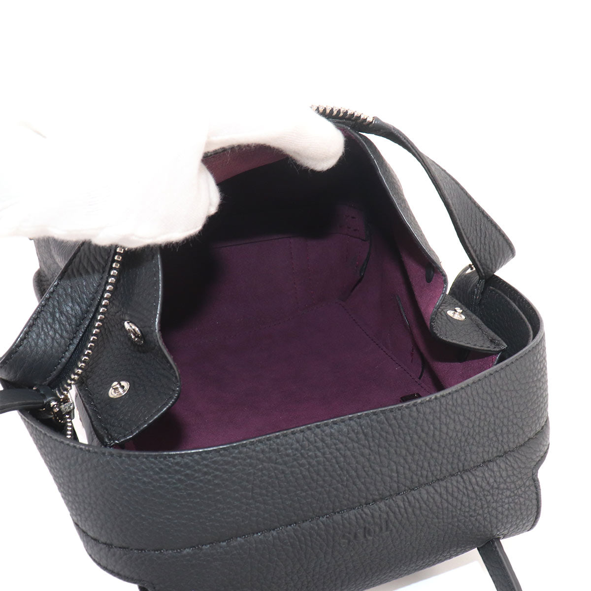 Wave 3way Backpack Shoulder Hand Bag Leather Black Purse