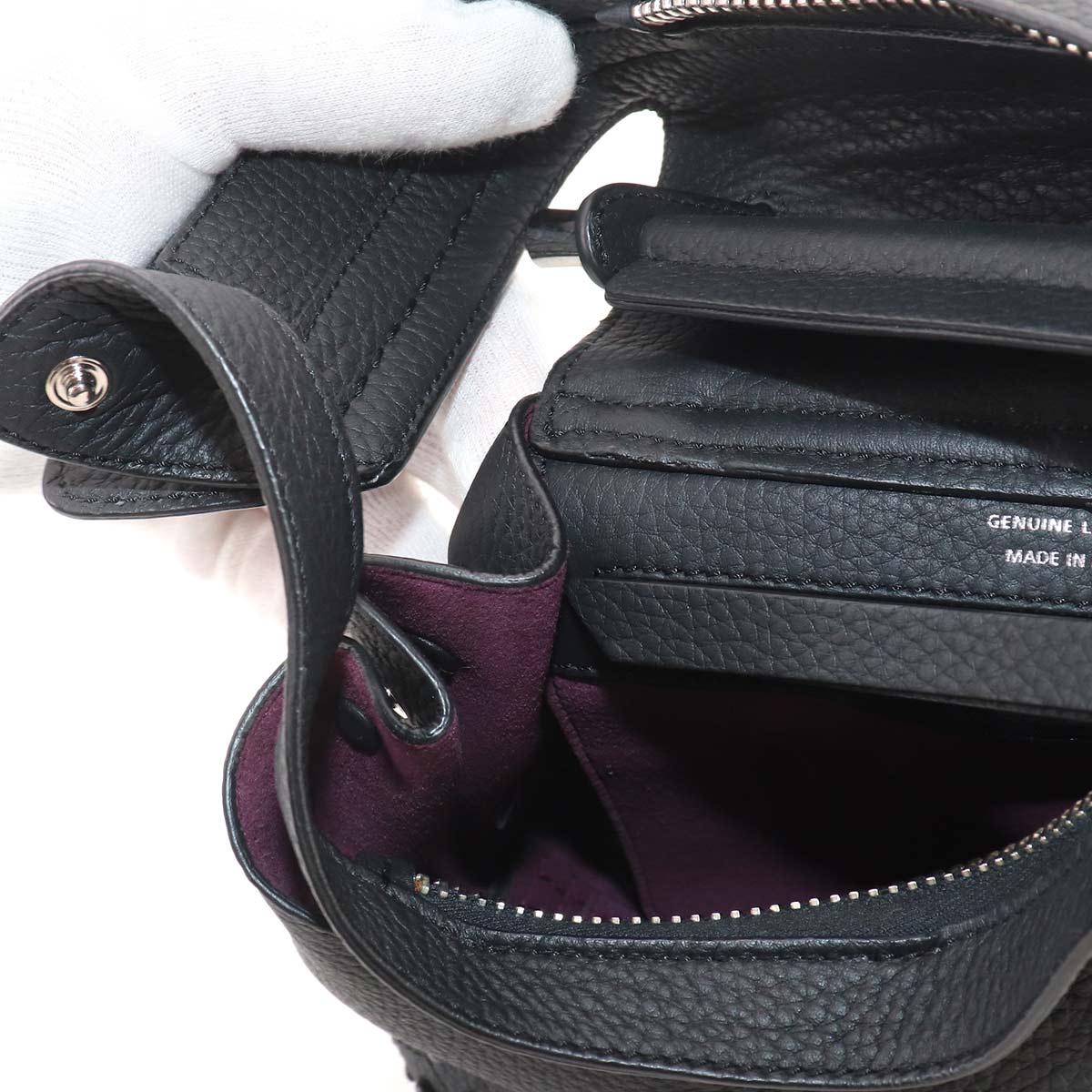 Wave 3way Backpack Shoulder Hand Bag Leather Black Purse