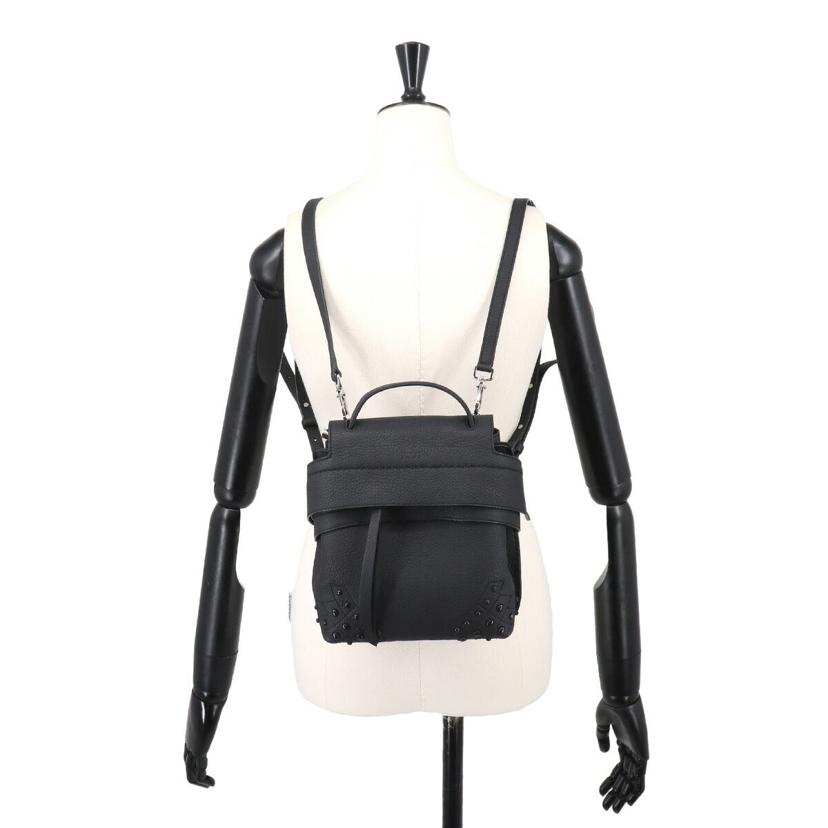 Wave 3way Backpack Shoulder Hand Bag Leather Black Purse