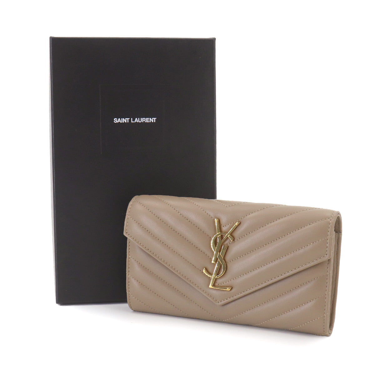 Monogram Large Flap Wallet Leather Greige 372264