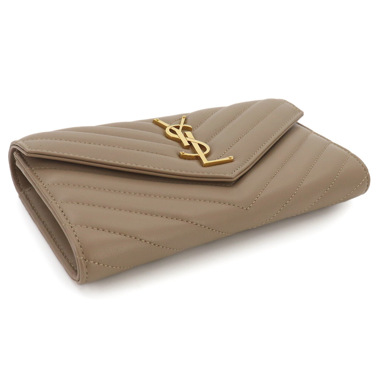 Monogram Large Flap Wallet Leather Greige 372264