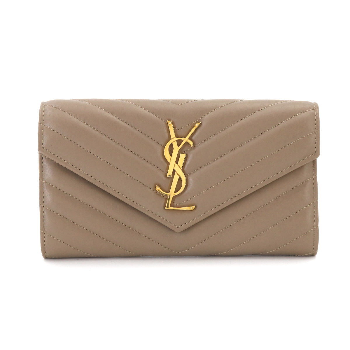 Monogram Large Flap Wallet Leather Greige 372264