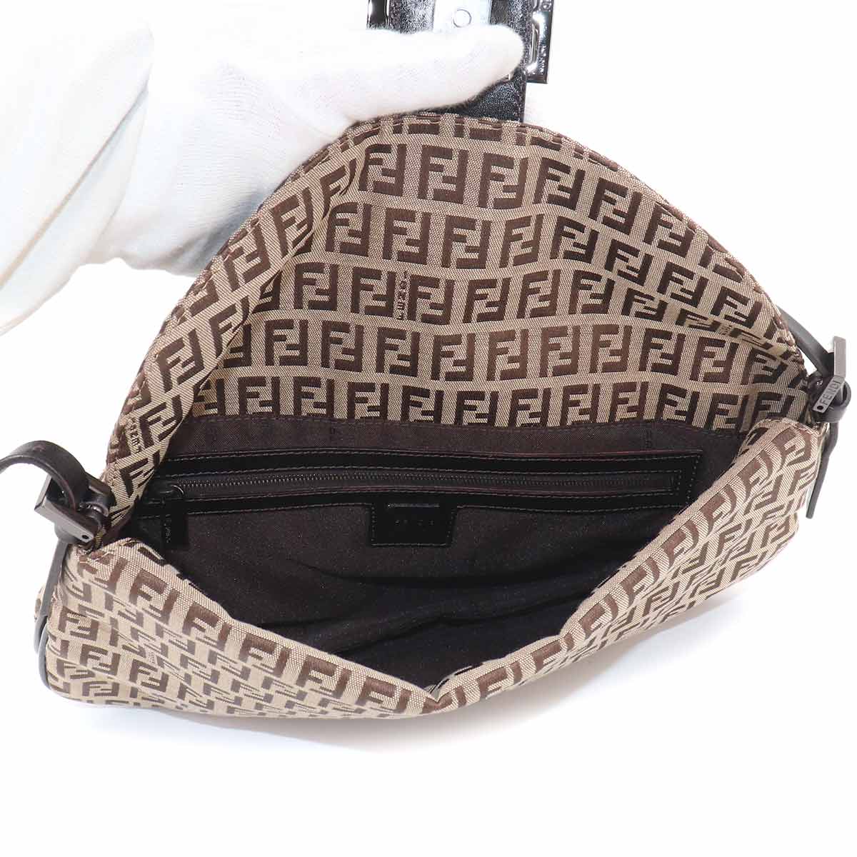 Zucchino Mamma Baguette Shoulder Bag Canvas Leather Beige 8BR002