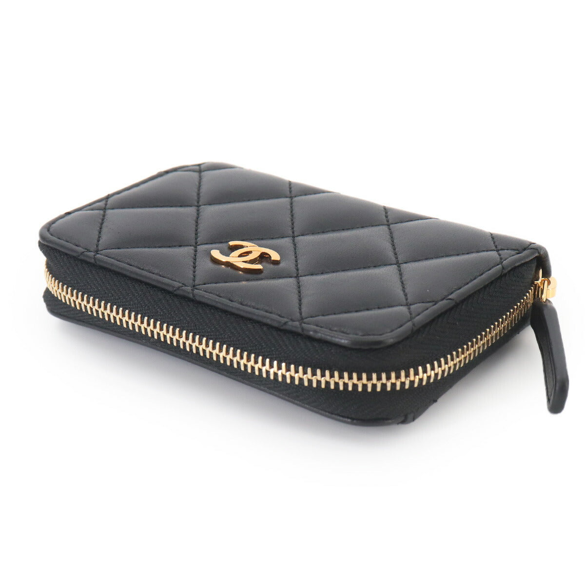 Matelasse Coin Case Purse Leather Black AP0216