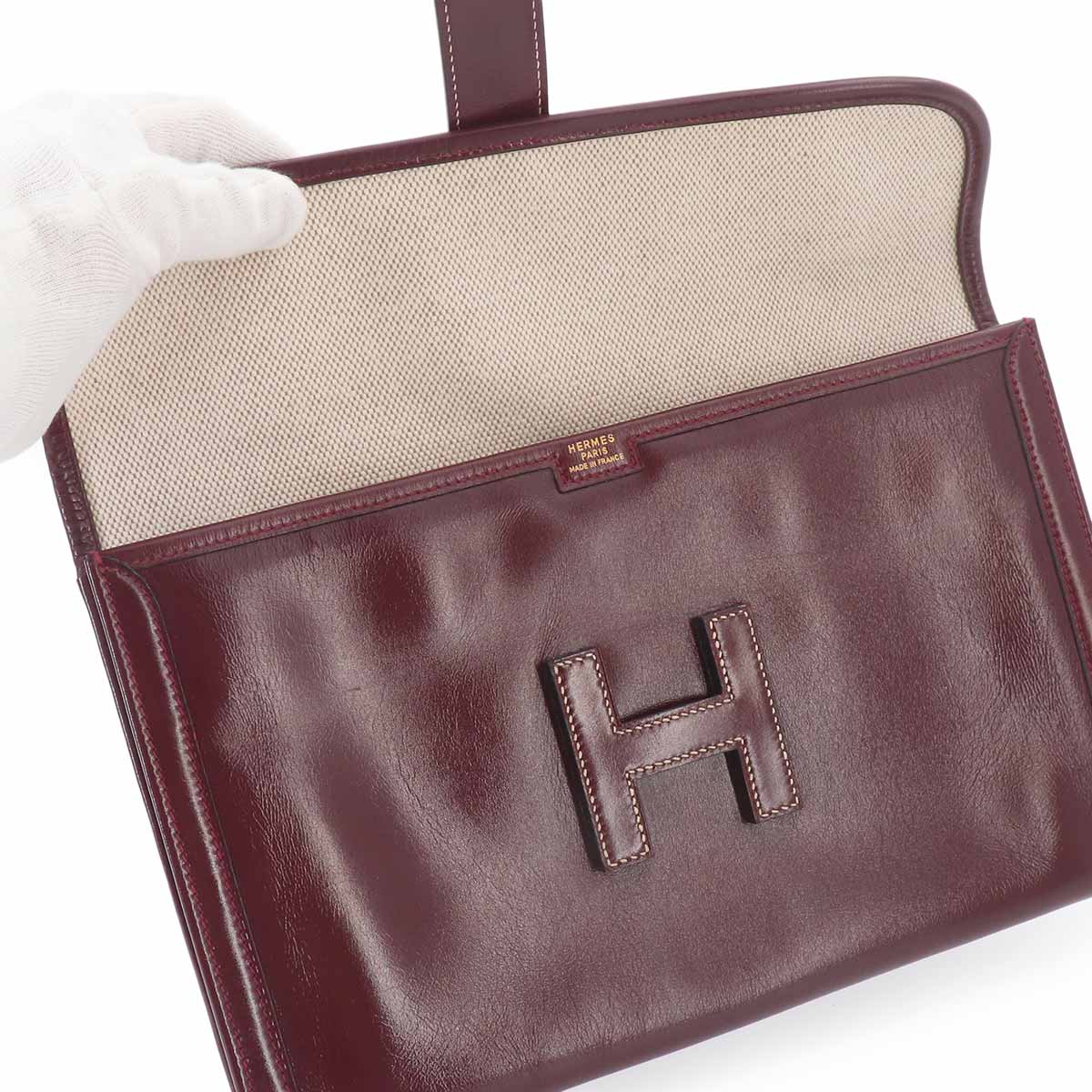 Jige PM Clutch Bag Box Calf Bordeaux Purse
