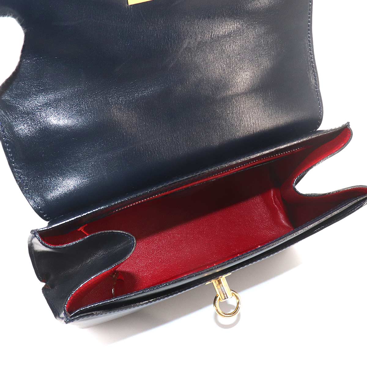 Gancini Hand Bag Leather Navy Vintage Purse