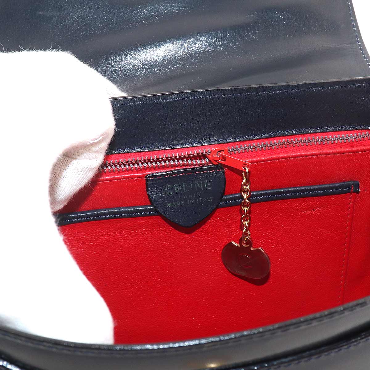 Gancini Hand Bag Leather Navy Vintage Purse