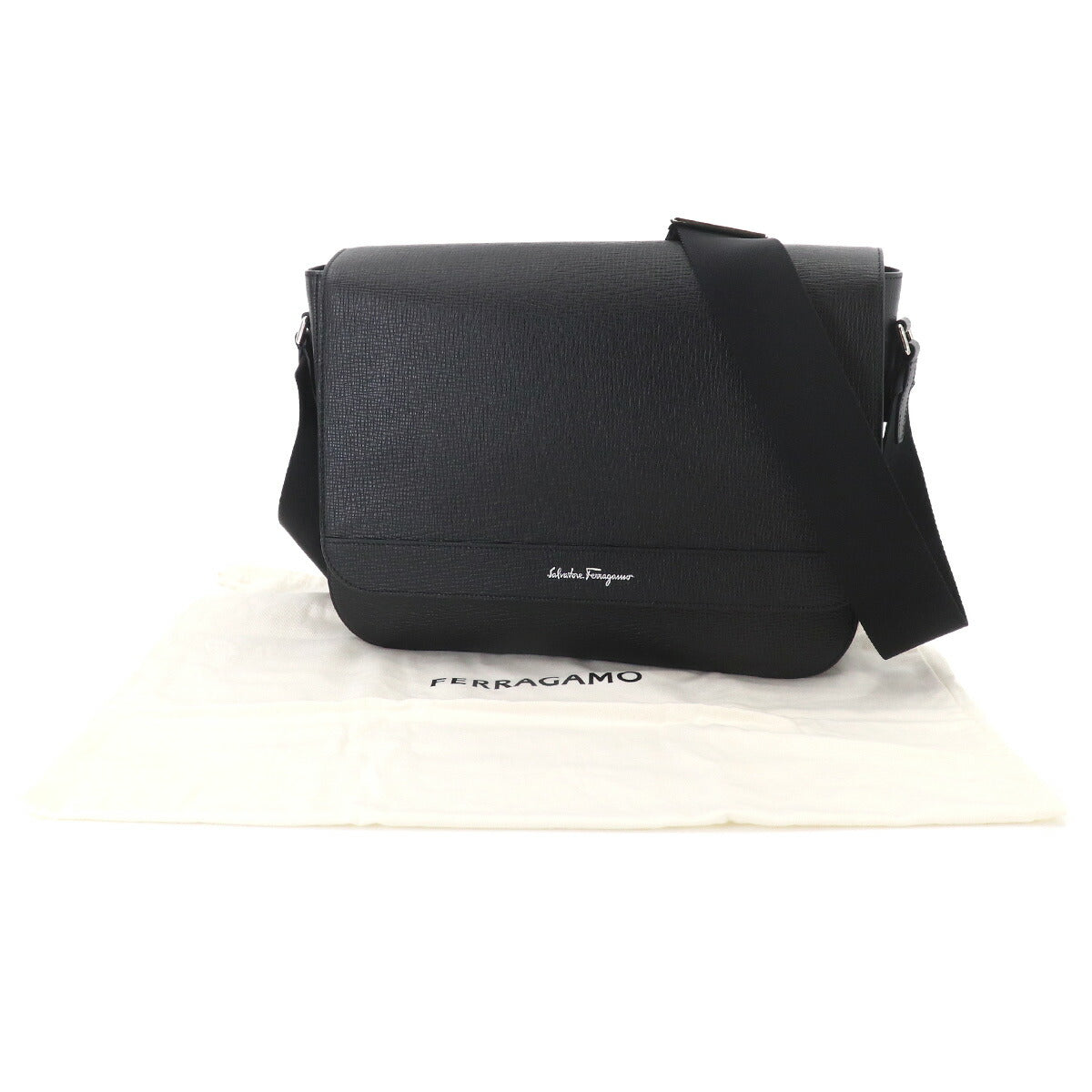 Messenger Shoulder Bag Leather Black Purse