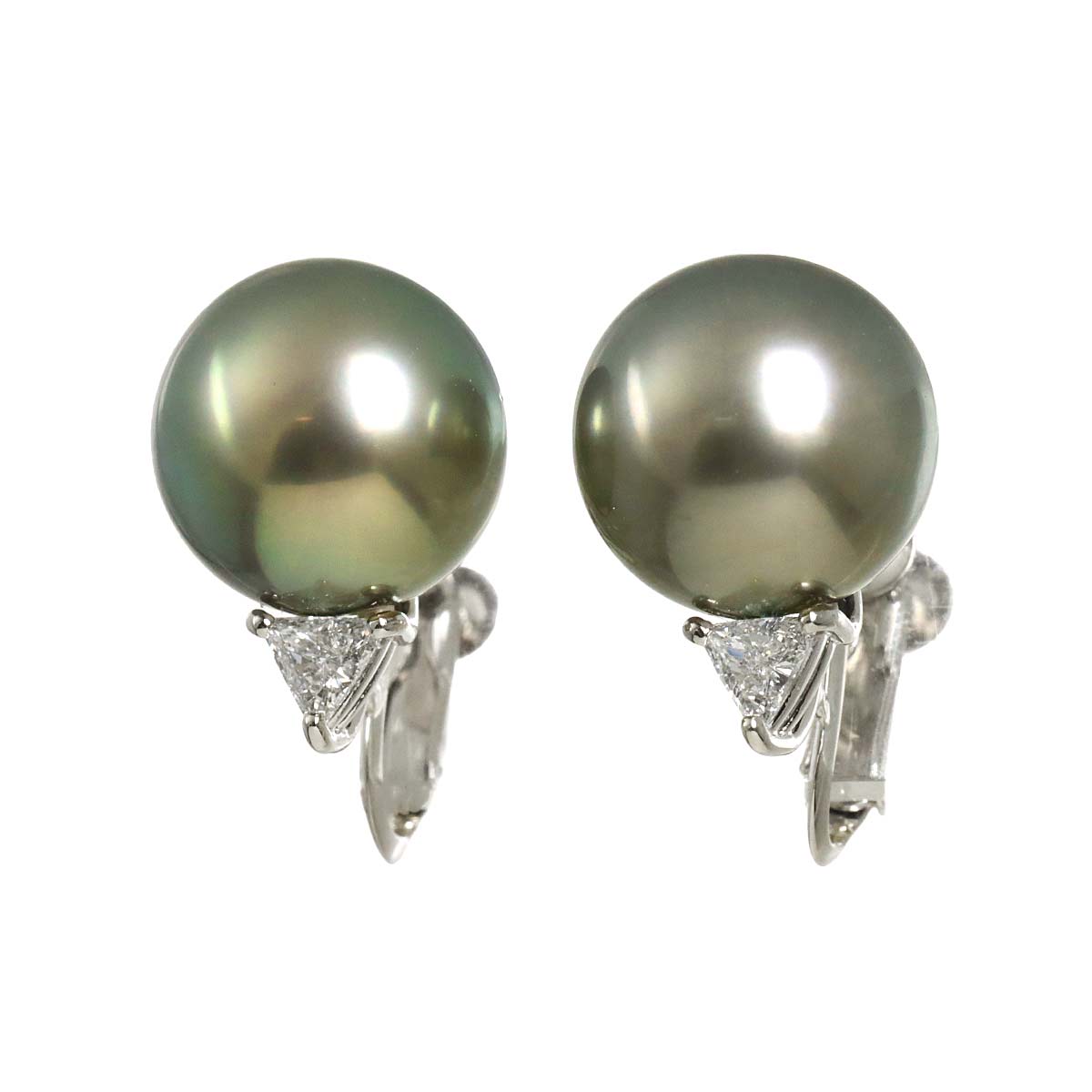 Black Pearl 12.8-12.6mm Diamond 0.15ct/0.15ct Earrings Pt