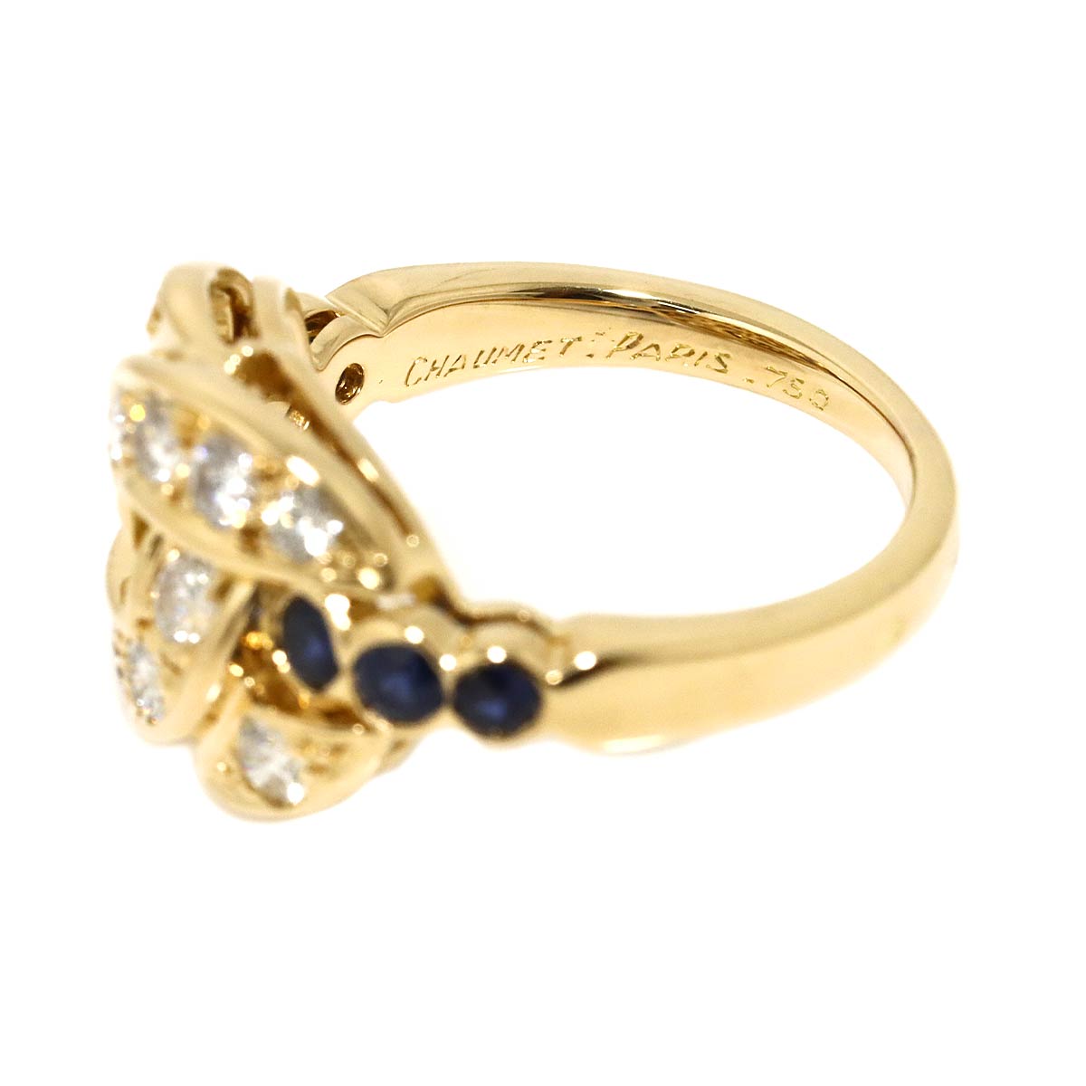 Diamond Sapphire Ring 18K Yellow Gold 750 size5.25(US)