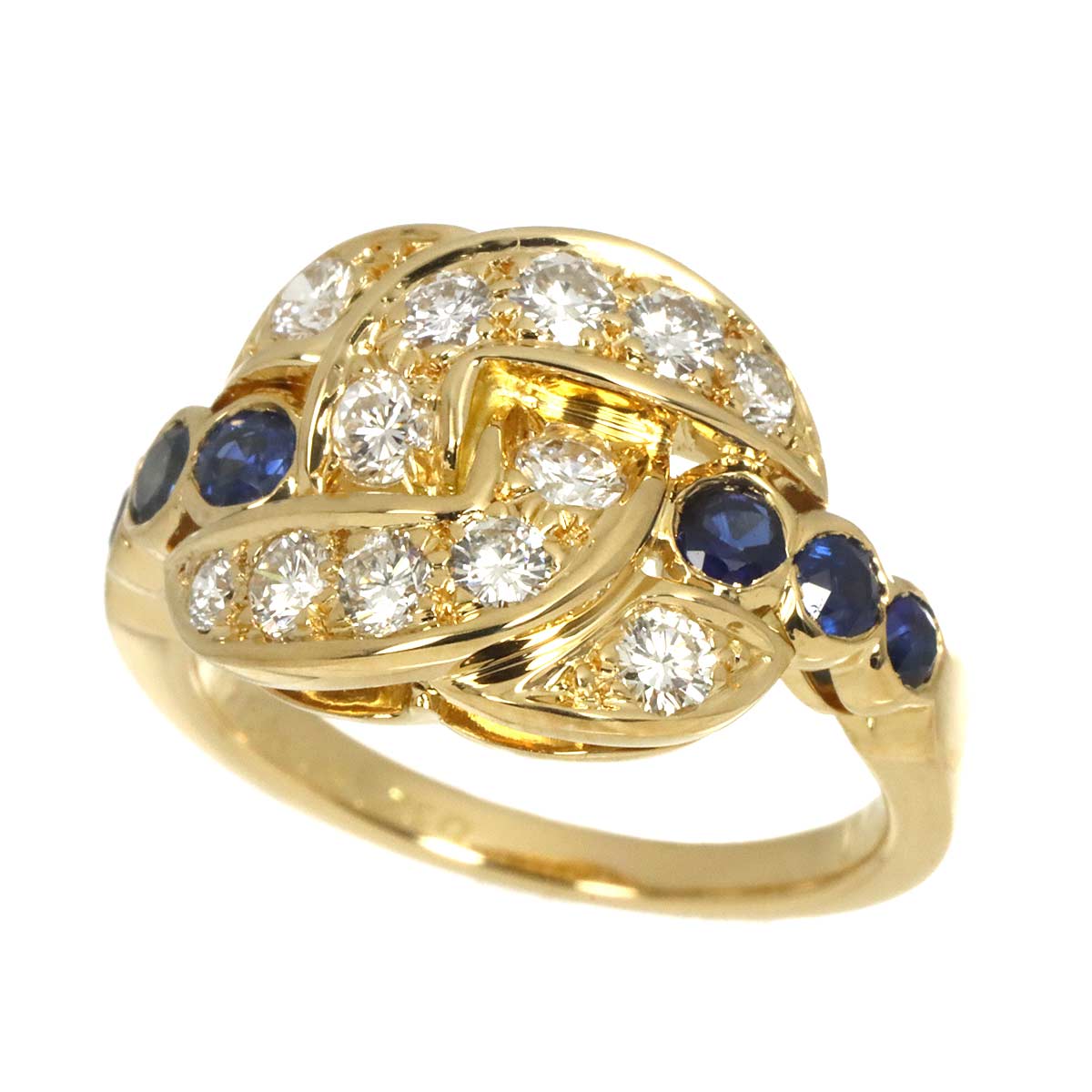 Diamond Sapphire Ring 18K Yellow Gold 750 size5.25(US)