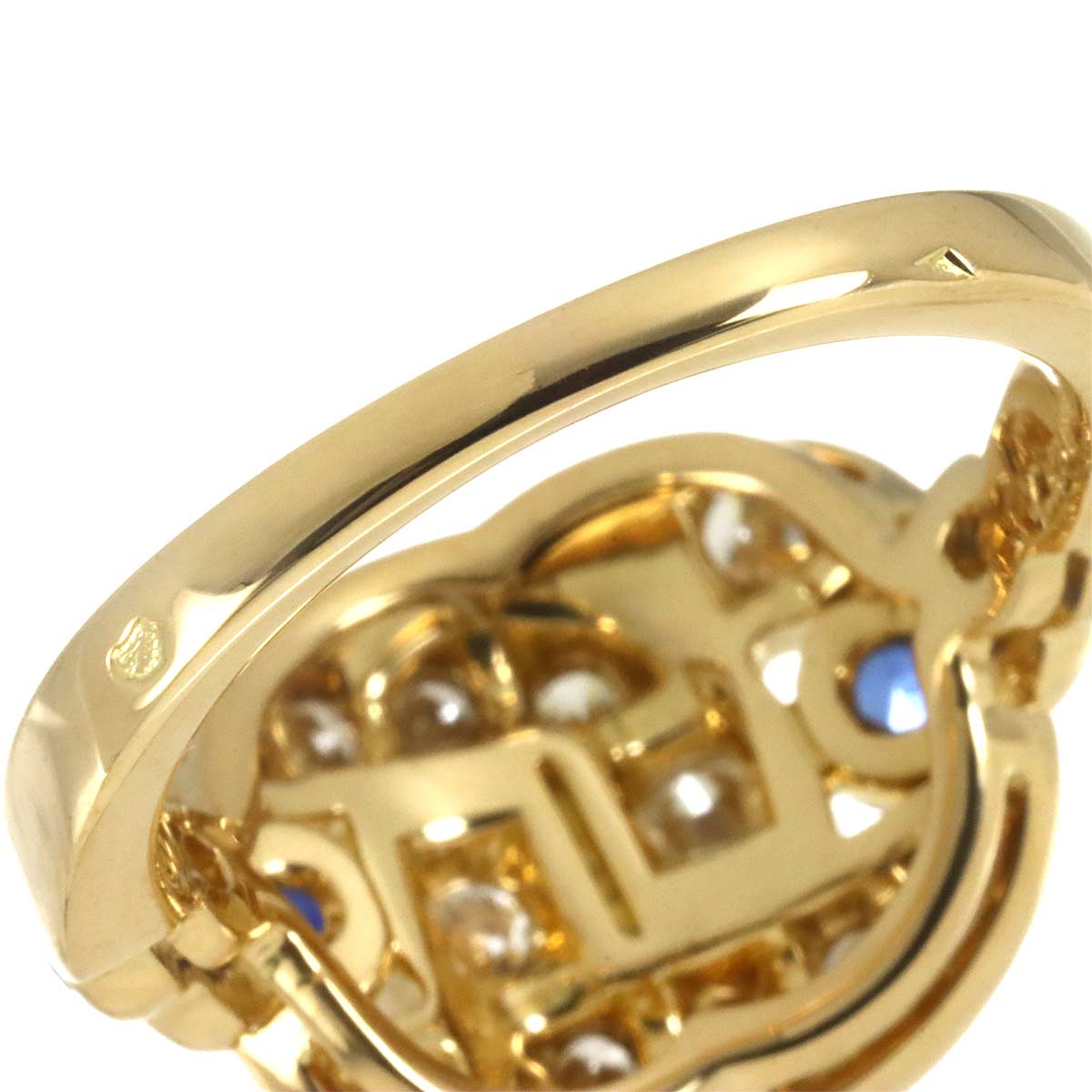 Diamond Sapphire Ring 18K Yellow Gold 750 size5.25(US)