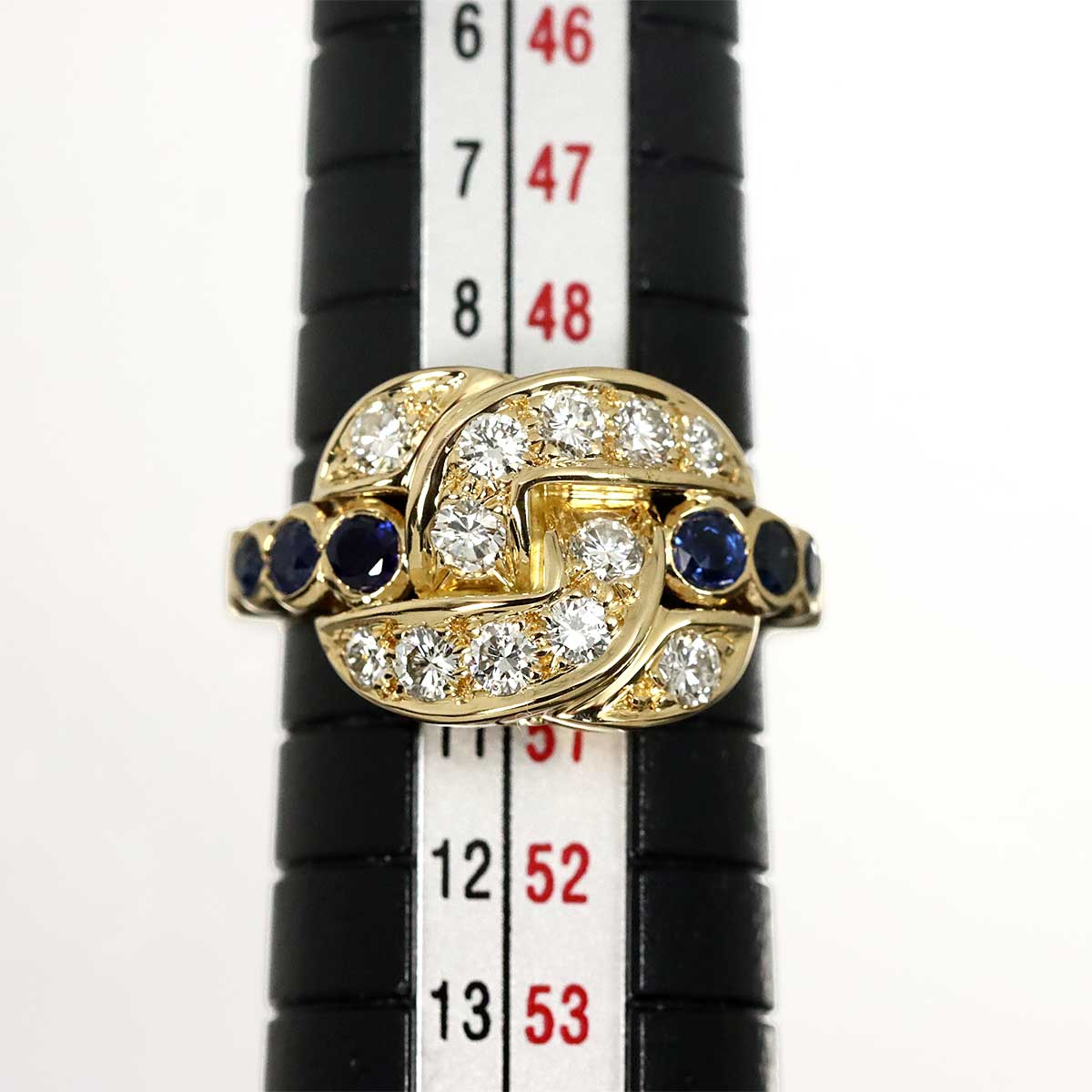 Diamond Sapphire Ring 18K Yellow Gold 750 size5.25(US)