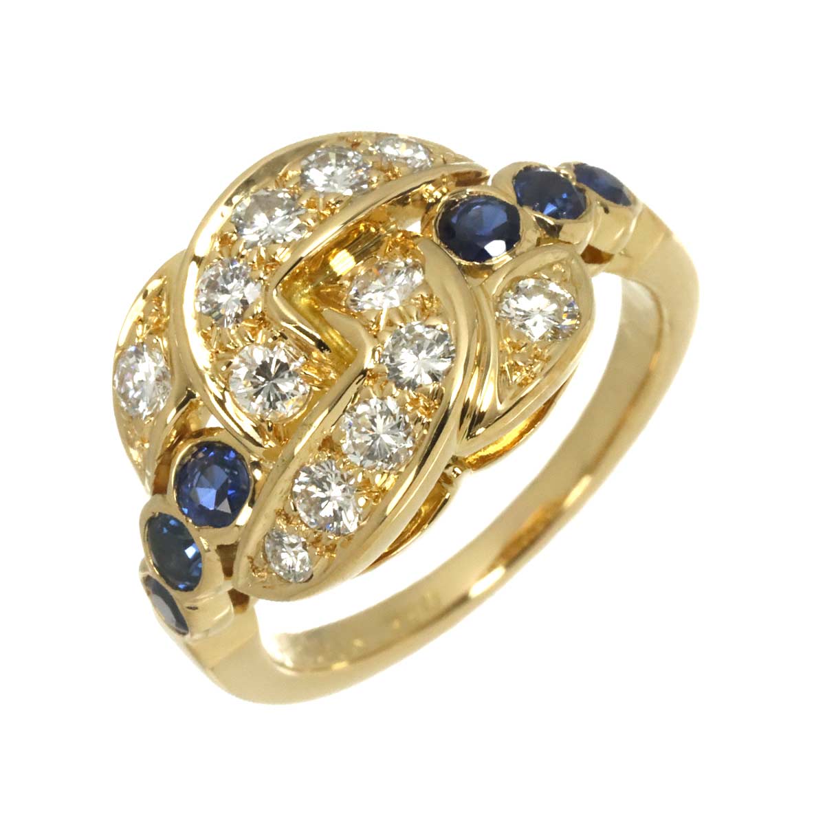 Diamond Sapphire Ring 18K Yellow Gold 750 size5.25(US)