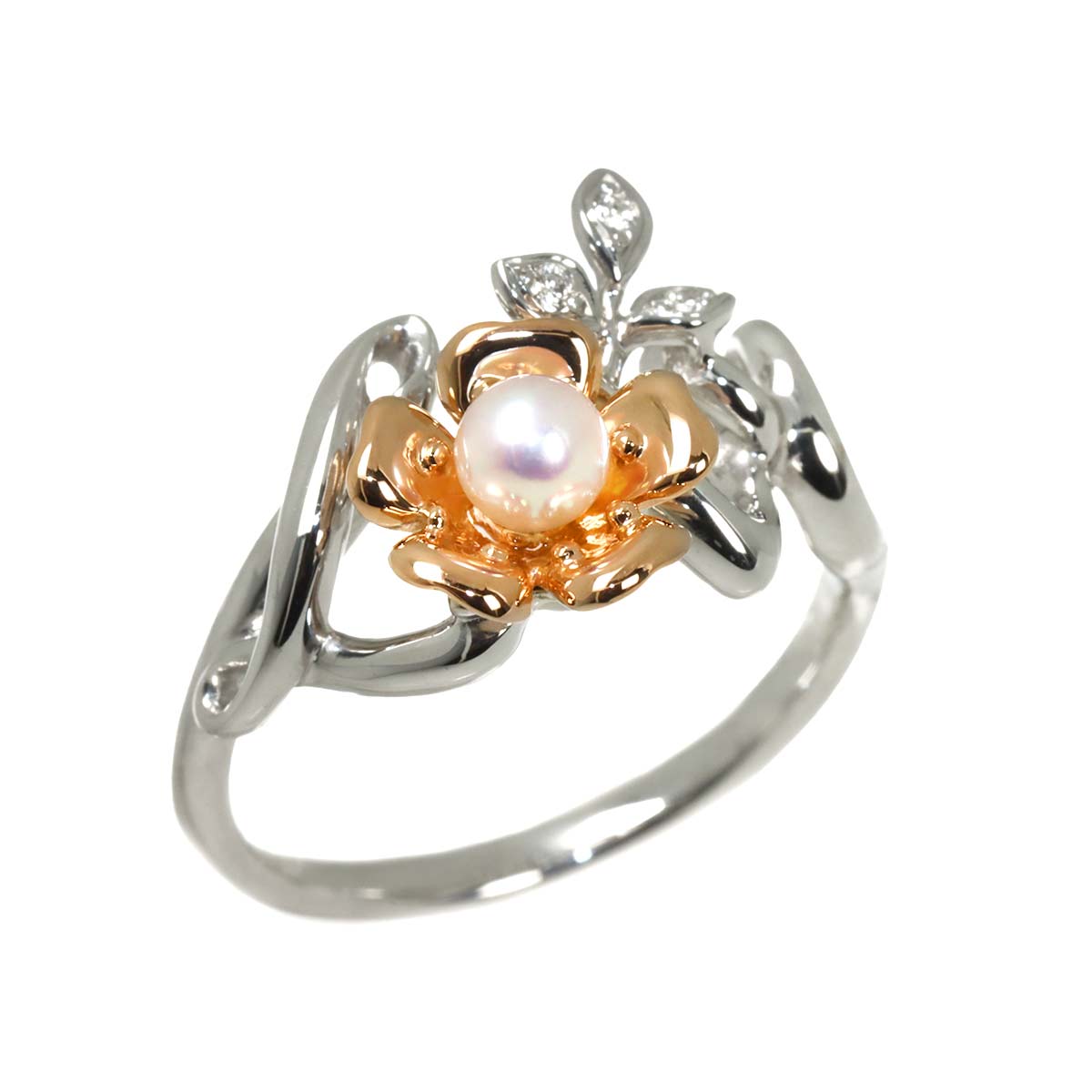 Akoya Pearl 4.0mm Diamond Ring 18K WG PG 750 size6.25-6.5(US)