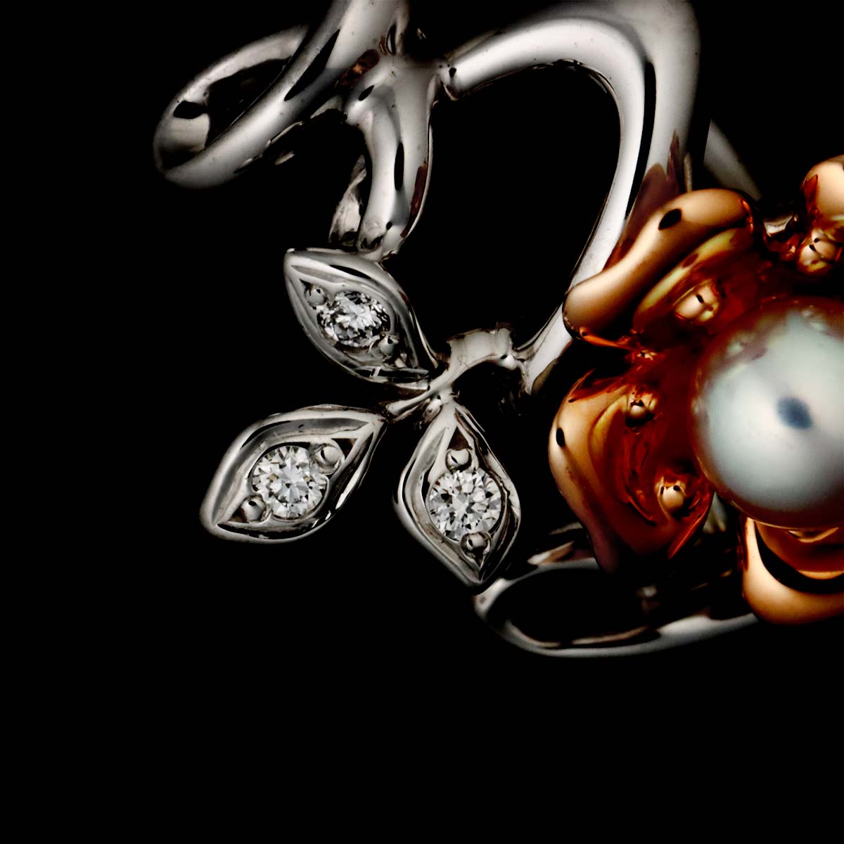 Akoya Pearl 4.0mm Diamond Ring 18K WG PG 750 size6.25-6.5(US)